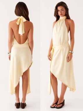 Peppermayo NWT Satin Atlantic Midi Dress Butter Yellow Size 6